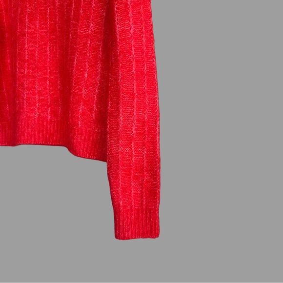 SEZANE Bright Red Mohair Merino Wool Knit Ruffle High Neck Sweater Loris Jumper - Picture 6 of 15